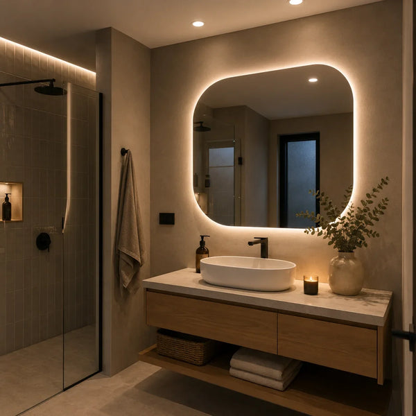 Bano con iluminacion LED: ojos de buey IP44, aplique de espejo y cinta resistente al agua