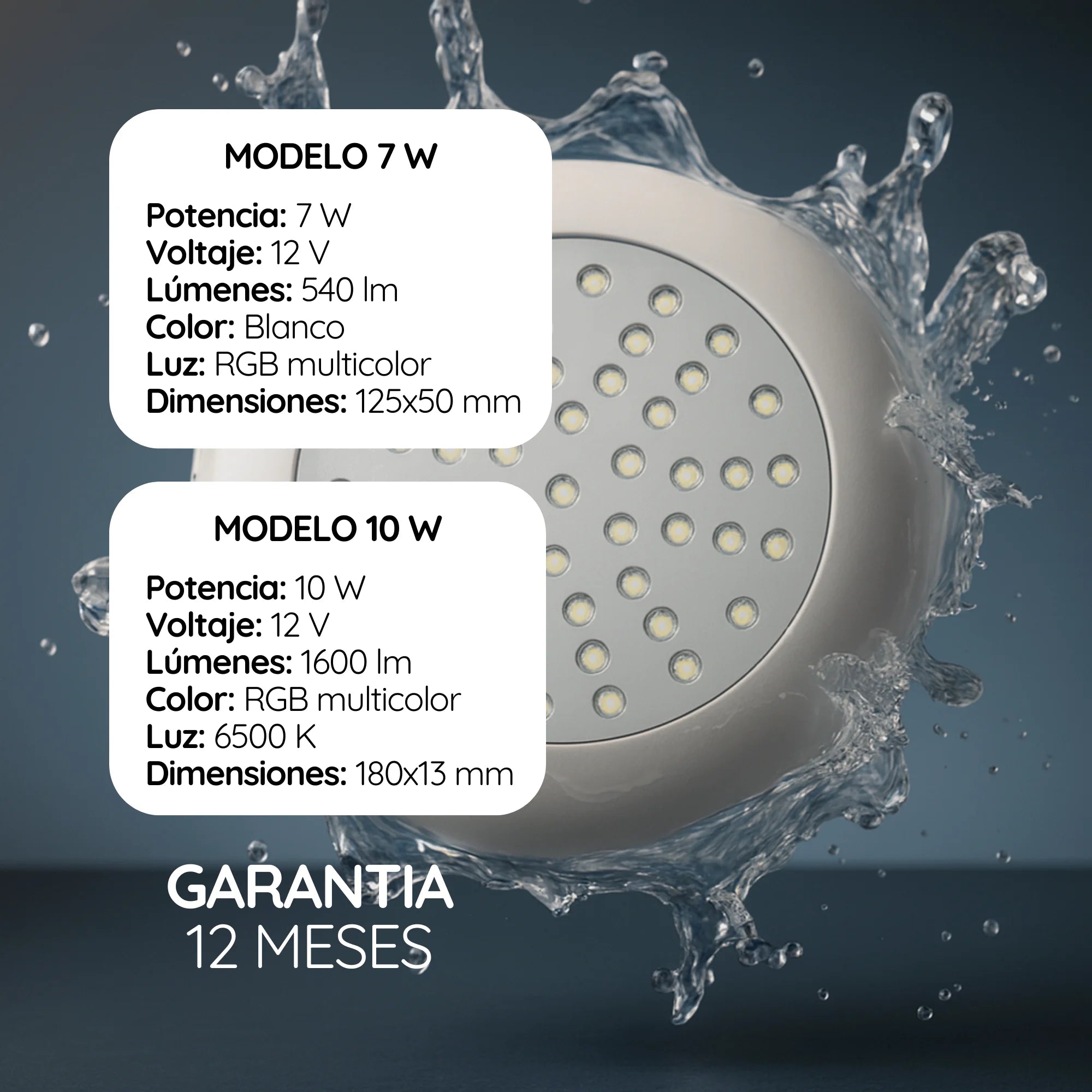 Luminaria LED multicolor IP68 vista frontal en formato slim de 13mm grosor