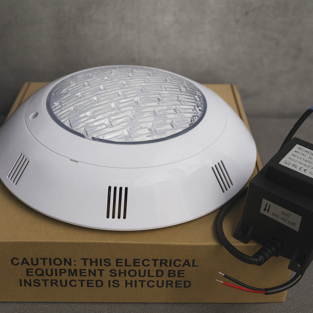 Diagrama de instalación de bala sumergible para piscina con cableado a fuente 12V