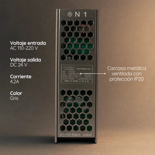 Fuente cinta LED 24v 4.2a 100W IP20 Dimerizable 0 - 10 V Delgada Premium