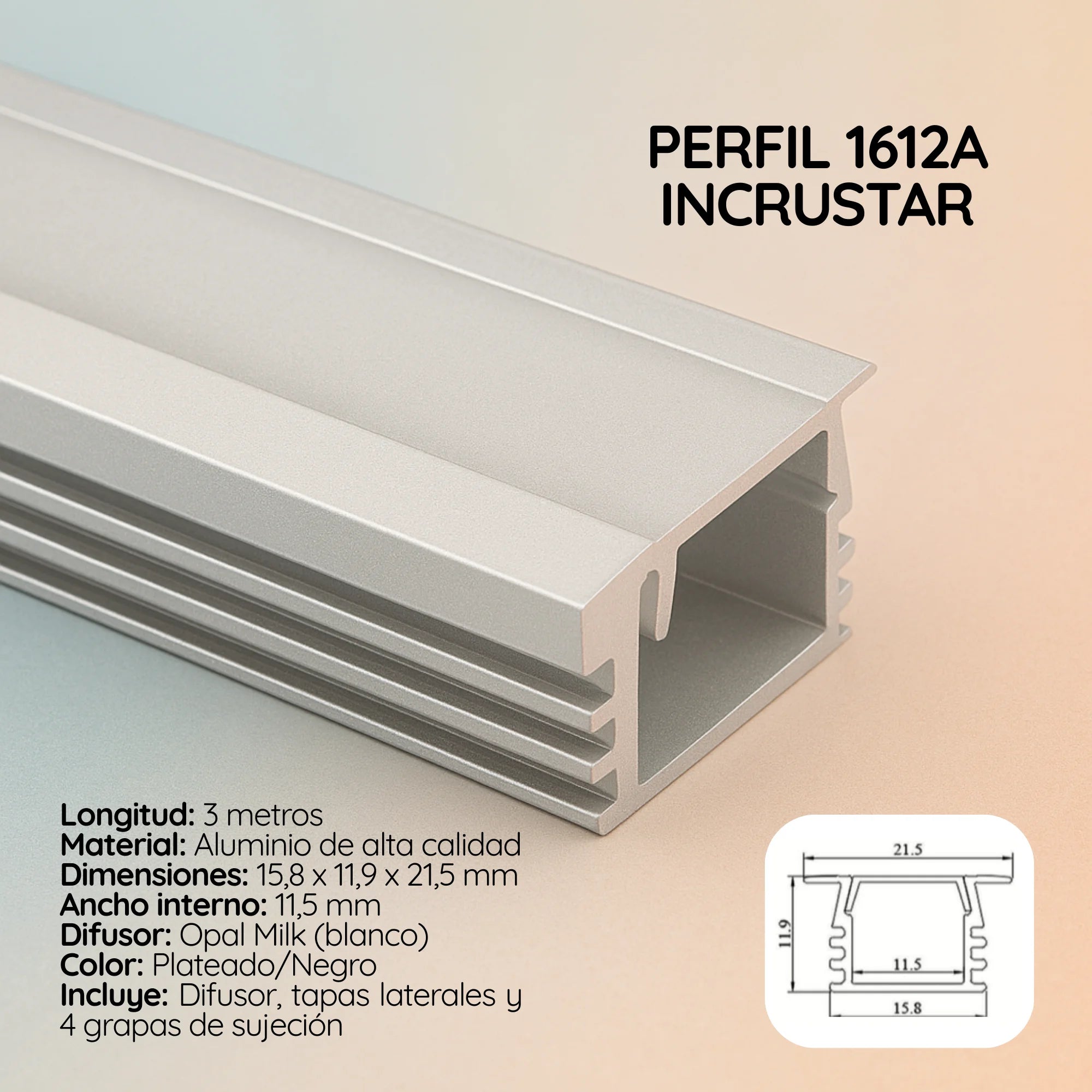 Perfil 1612A incrustar x 3 mtrs
