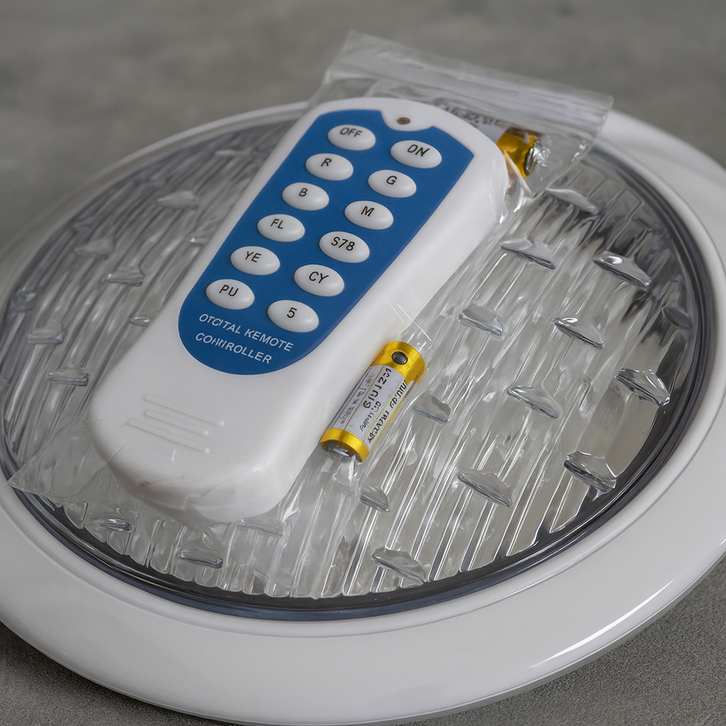 Especificaciones de luminaria sumergible RGB 9W con control remoto inalámbrico