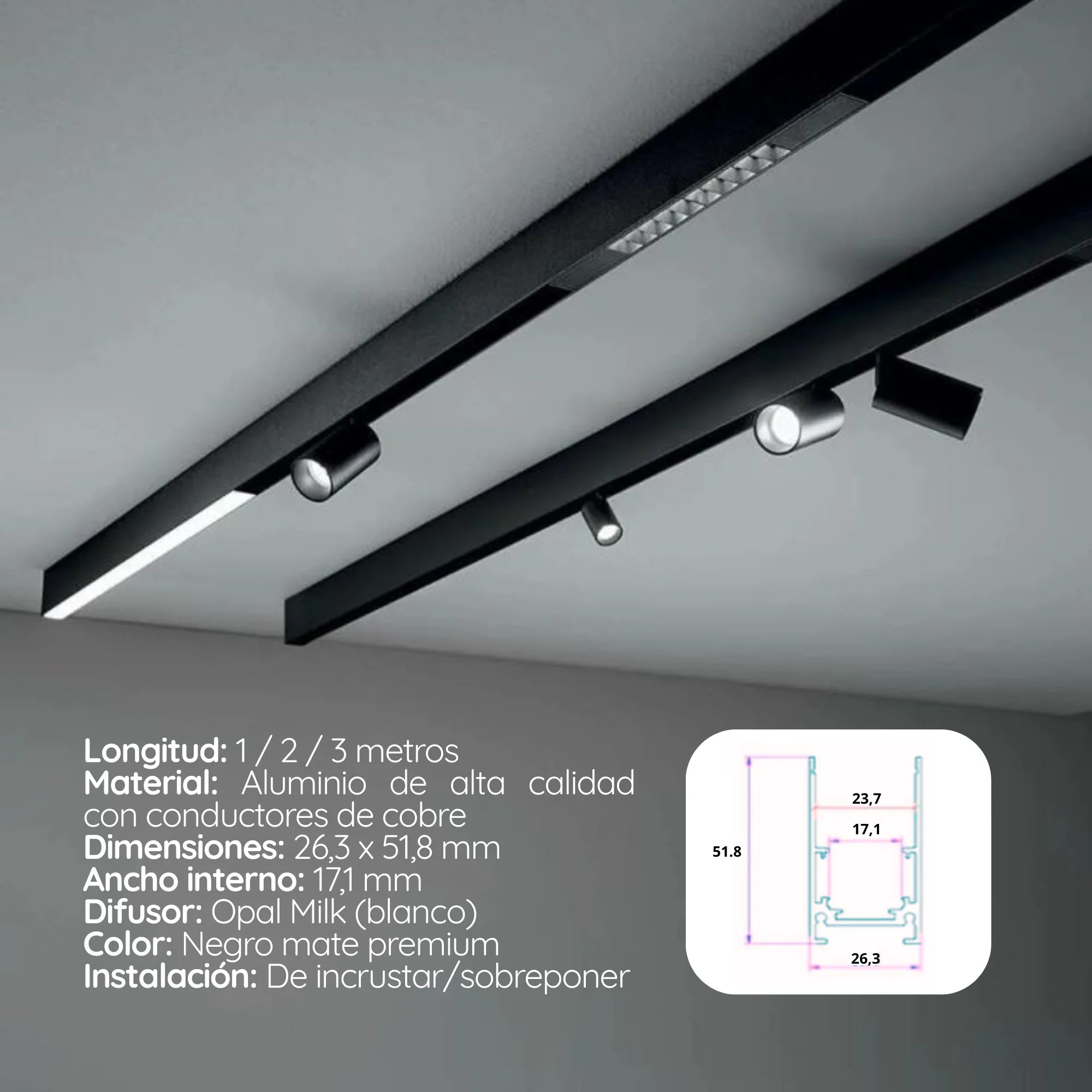 Perfil Magnético Negro – Sistema 48 V