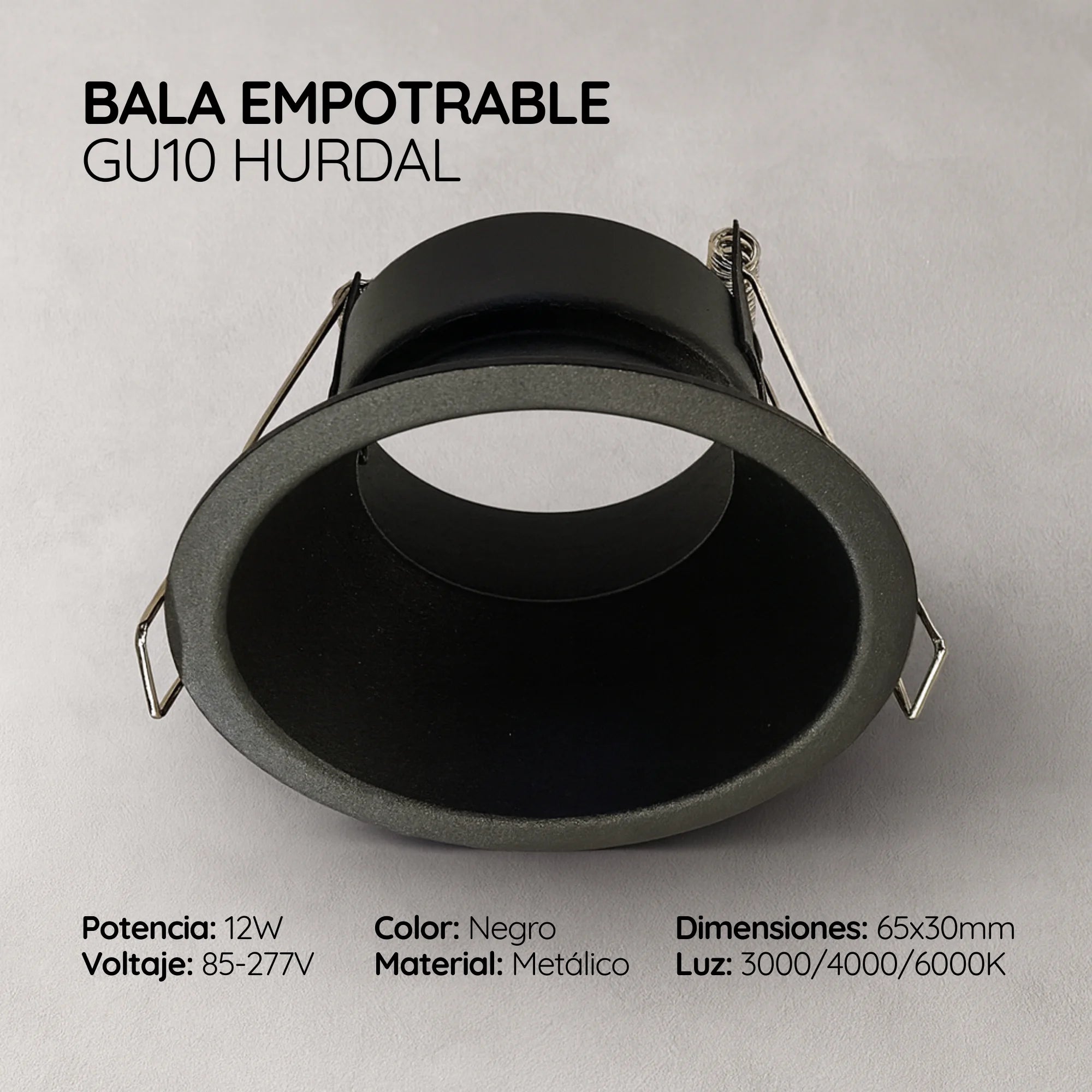 Ojo de Buey LED Incrustar Negro GU10 HURDAL Aluminio