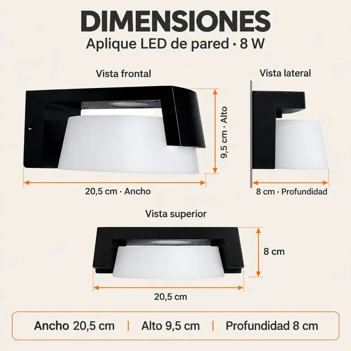 Aplique LED de Pared 8W IP65 CCT 3 Tonos de Luz