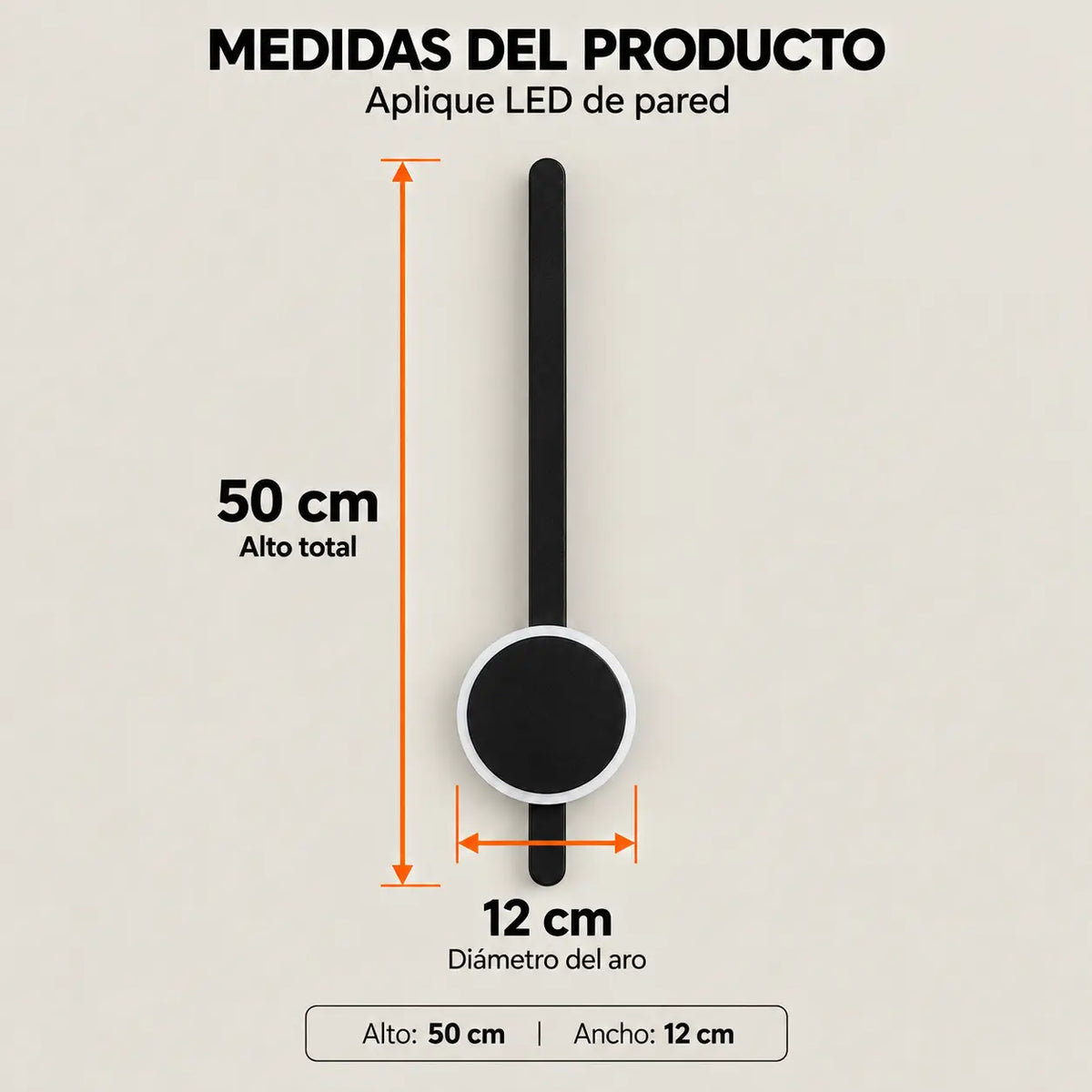 Aplique LED de Pared Negro con Aro y 3 Tonos de Luz