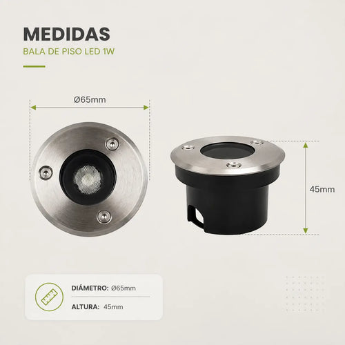 Bala de Piso LED 1W Empotrable Exterior IP65 3000K