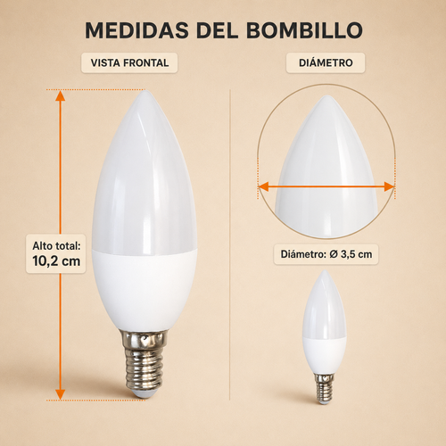 Bombillo LED Tipo Vela E12 3W 110V Luz Cálida o Blanca