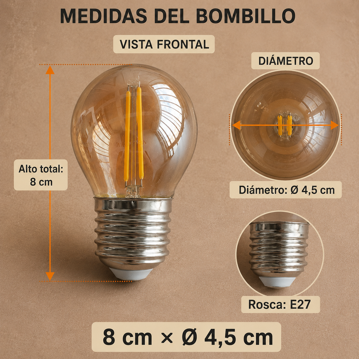 Bombillo LED Vintage G95 Filamento 4W E27 2700K Decorativo