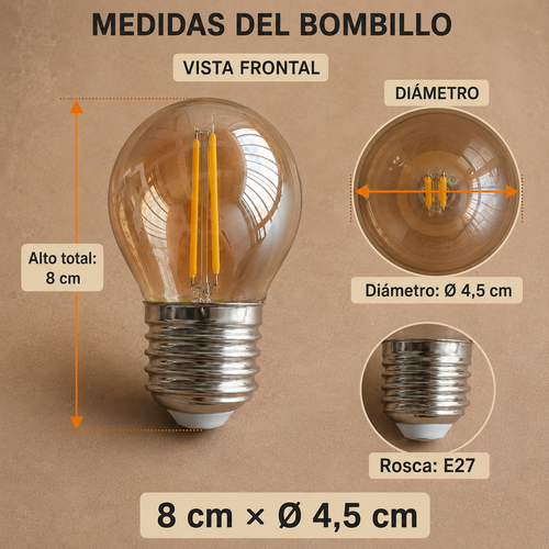 Bombillo LED Vintage G45 Filamento 2W E27 2700K Decorativo