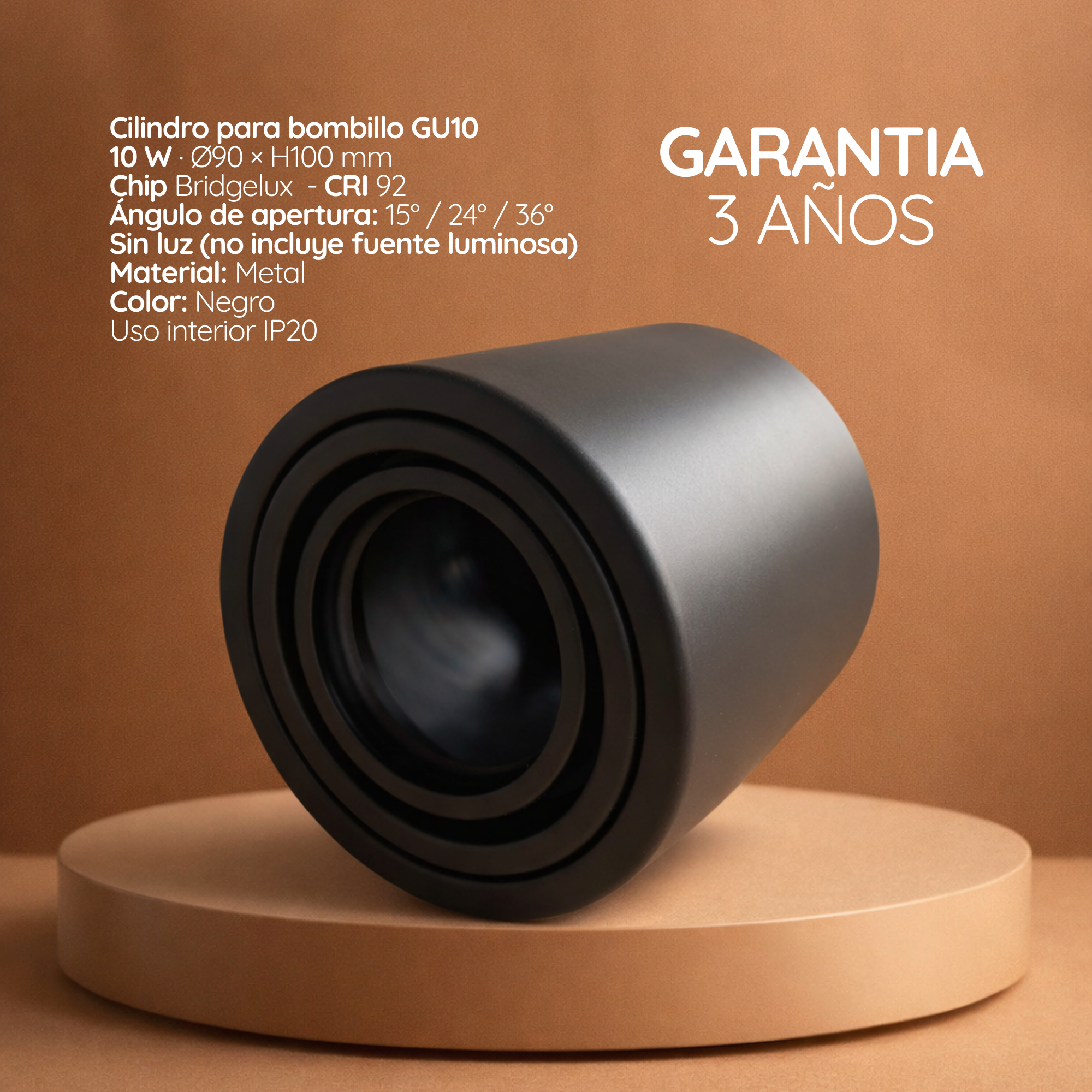 Cilindro led sobreponer metálico con bombillo GU10