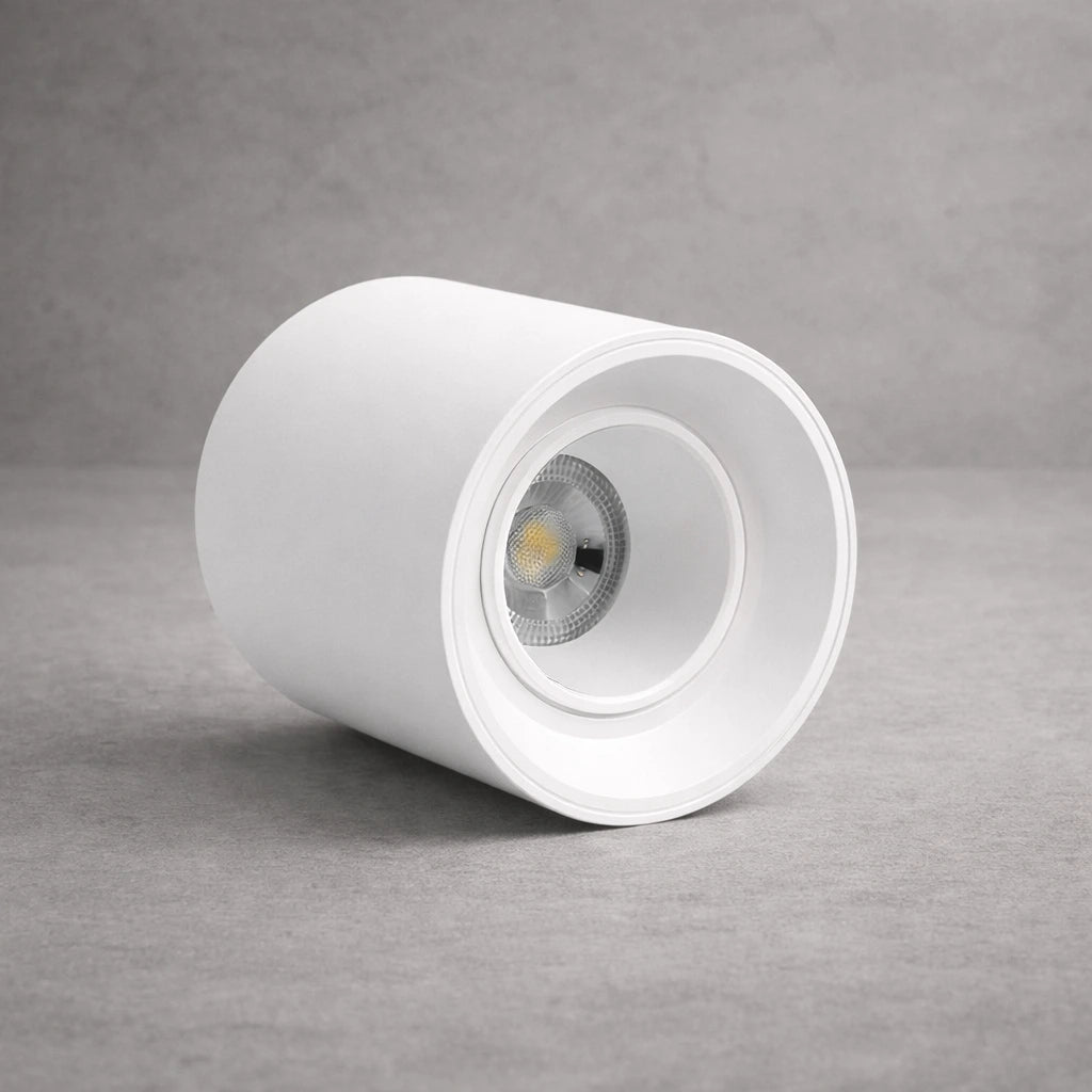Cilindro sobreponer policarbonato blanco con bombillo LED vista detalle lateral