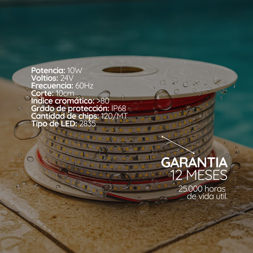 Cinta LED ultradelgada sumergible para piscina IP68 luz cálida X10M (24V, 10W) PREMIUM ASOMBRA
