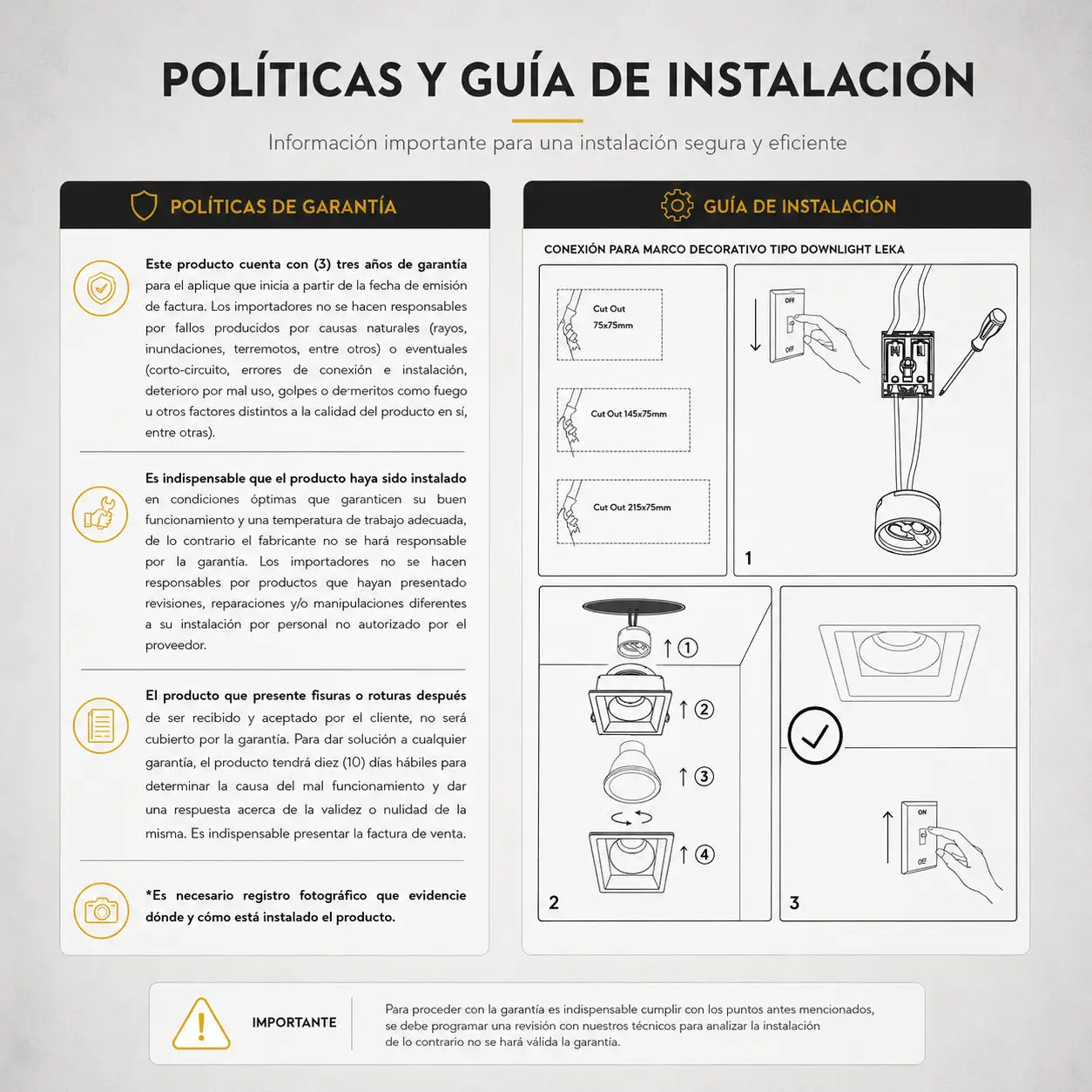 Ojo de Buey Cuadrado Semi Recesado Aluminio + PVC para Bombillo GU10