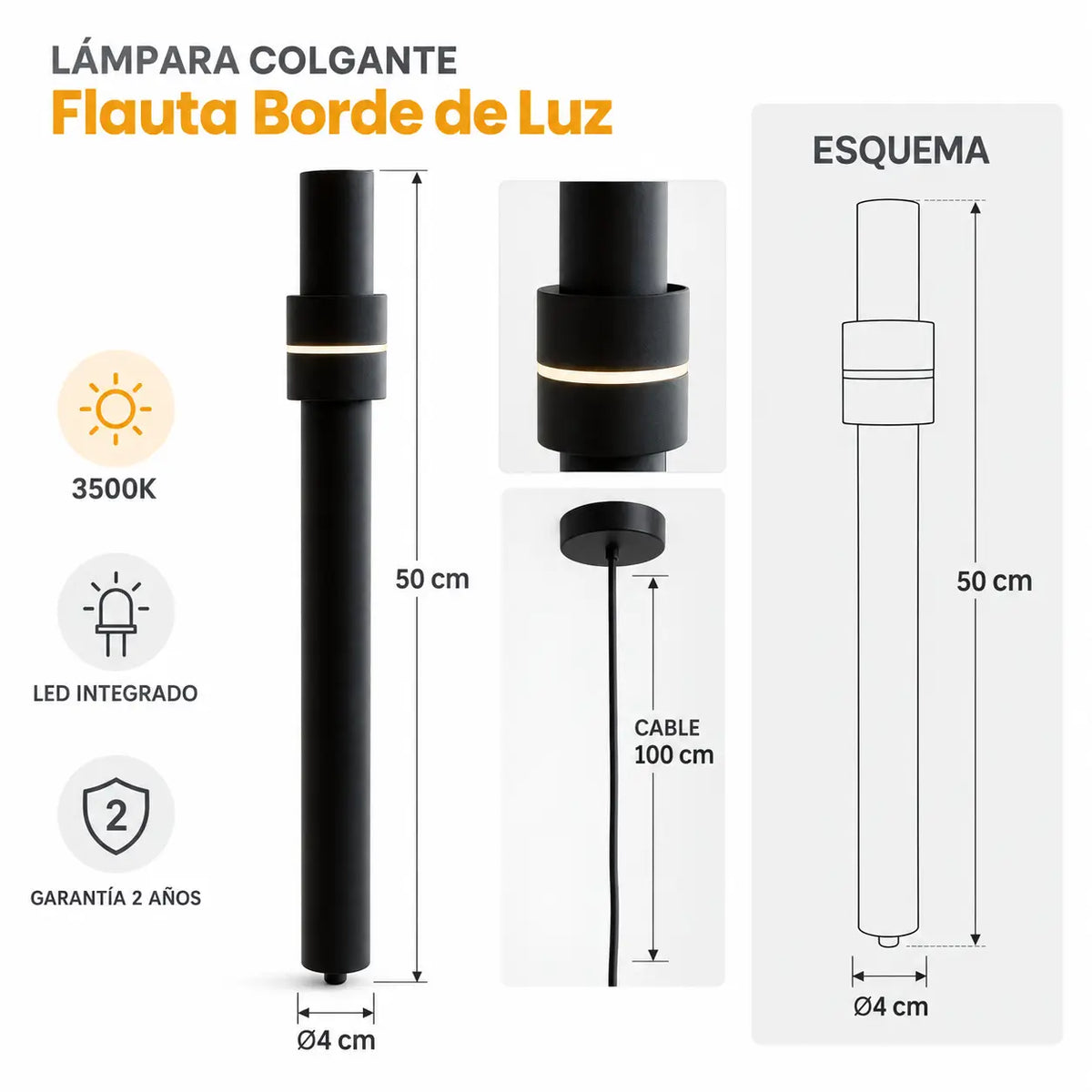 Lámpara Colgante Flauta Borde de Luz LED 3500K