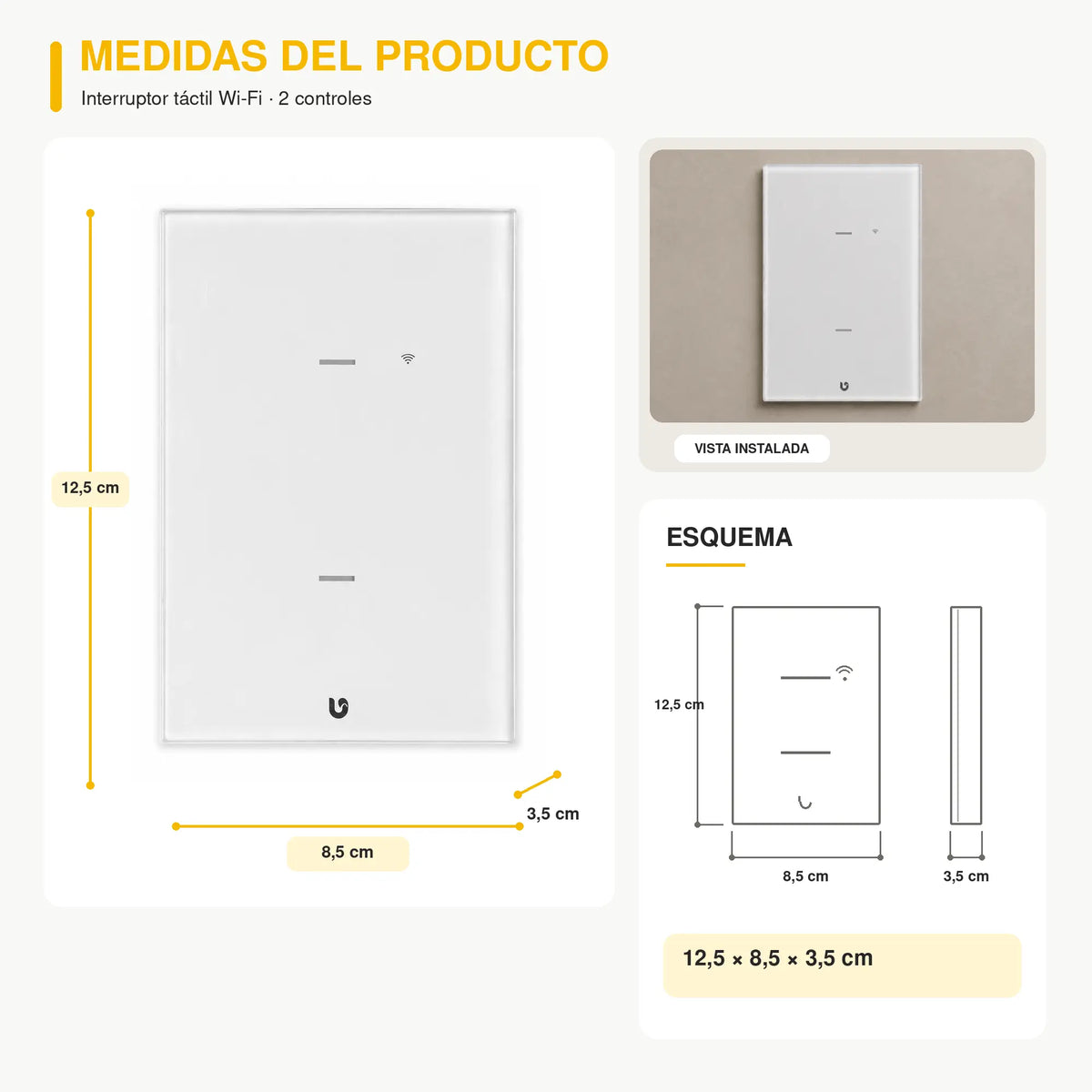 Interruptor Inteligente WiFi Táctil Doble Blanco 125V Alexa Google Home