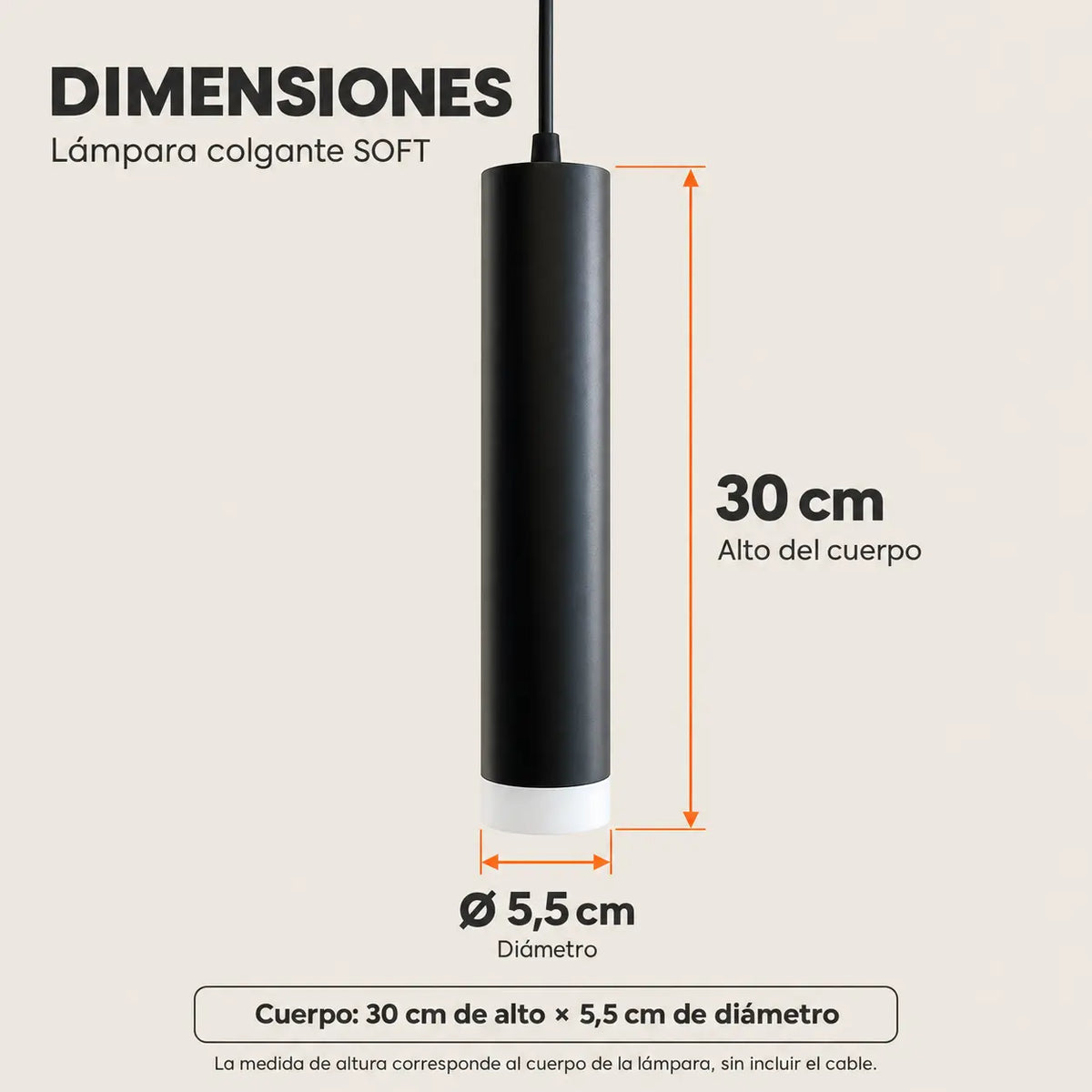 Lámpara Colgante Cilíndrica Negra GU10 de 30 cm con Bombillo LED