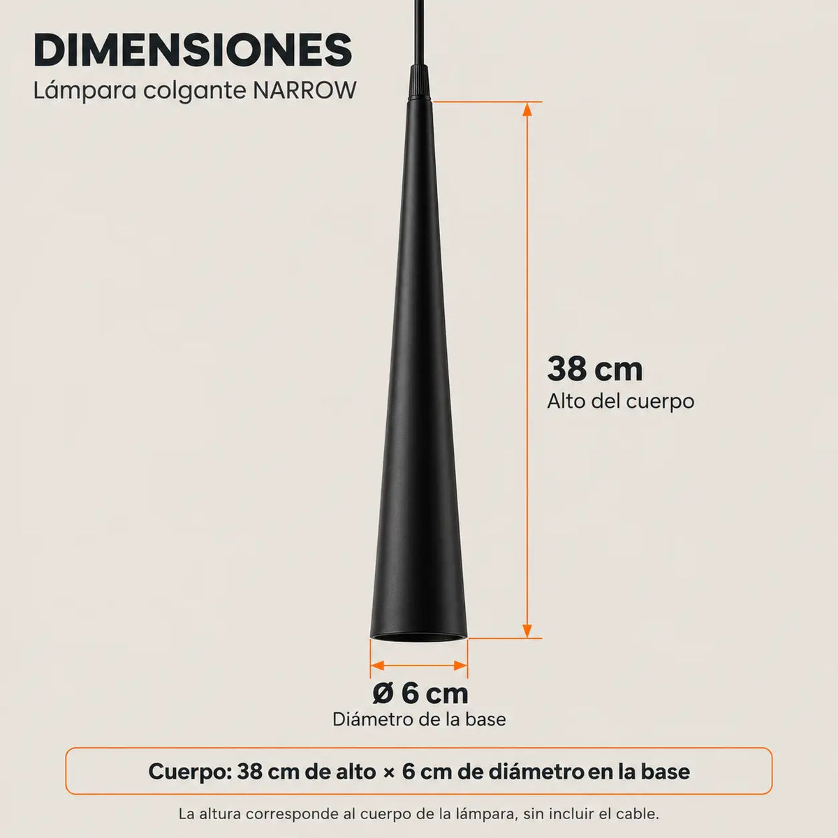 Lámpara Colgante Cónica Negra GU10 de 38 cm con Bombillo LED GU10