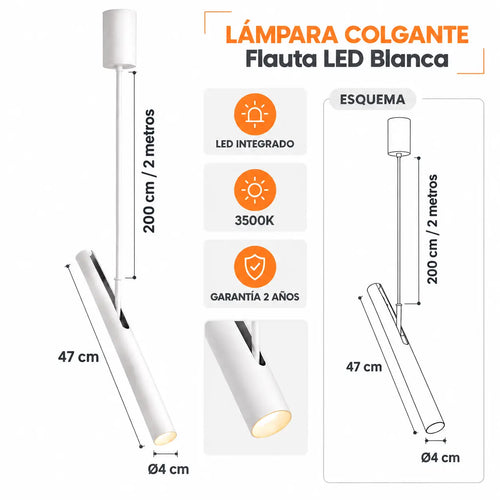 Lámpara Colgante Flauta LED 3500K Blanca