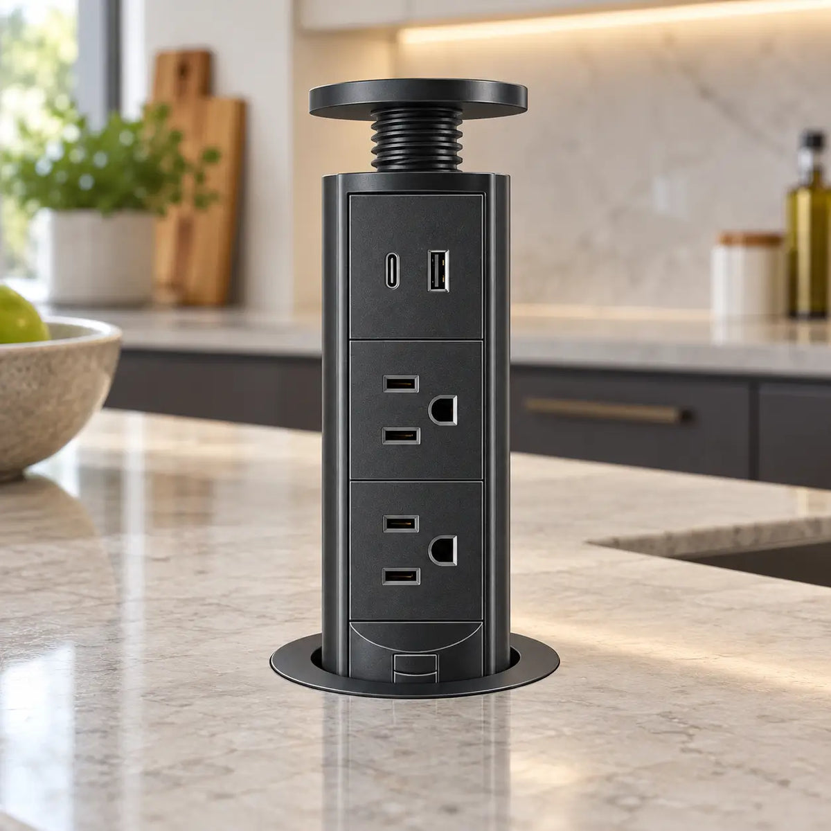 Multitoma retráctil doble con USB-A y USB-C