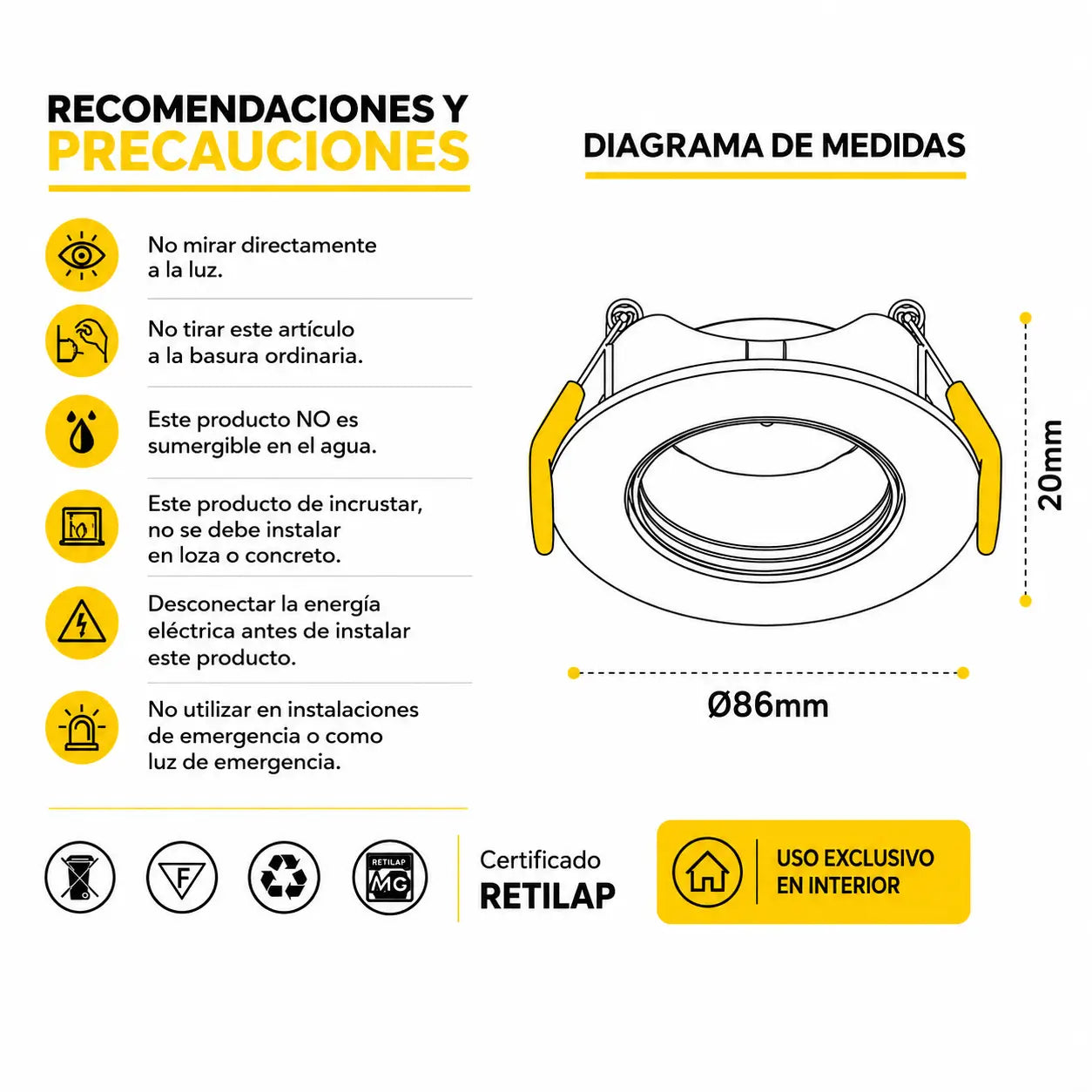 Ojo de Buey LED Integrado Empotrable Blanco Doble Temperatura