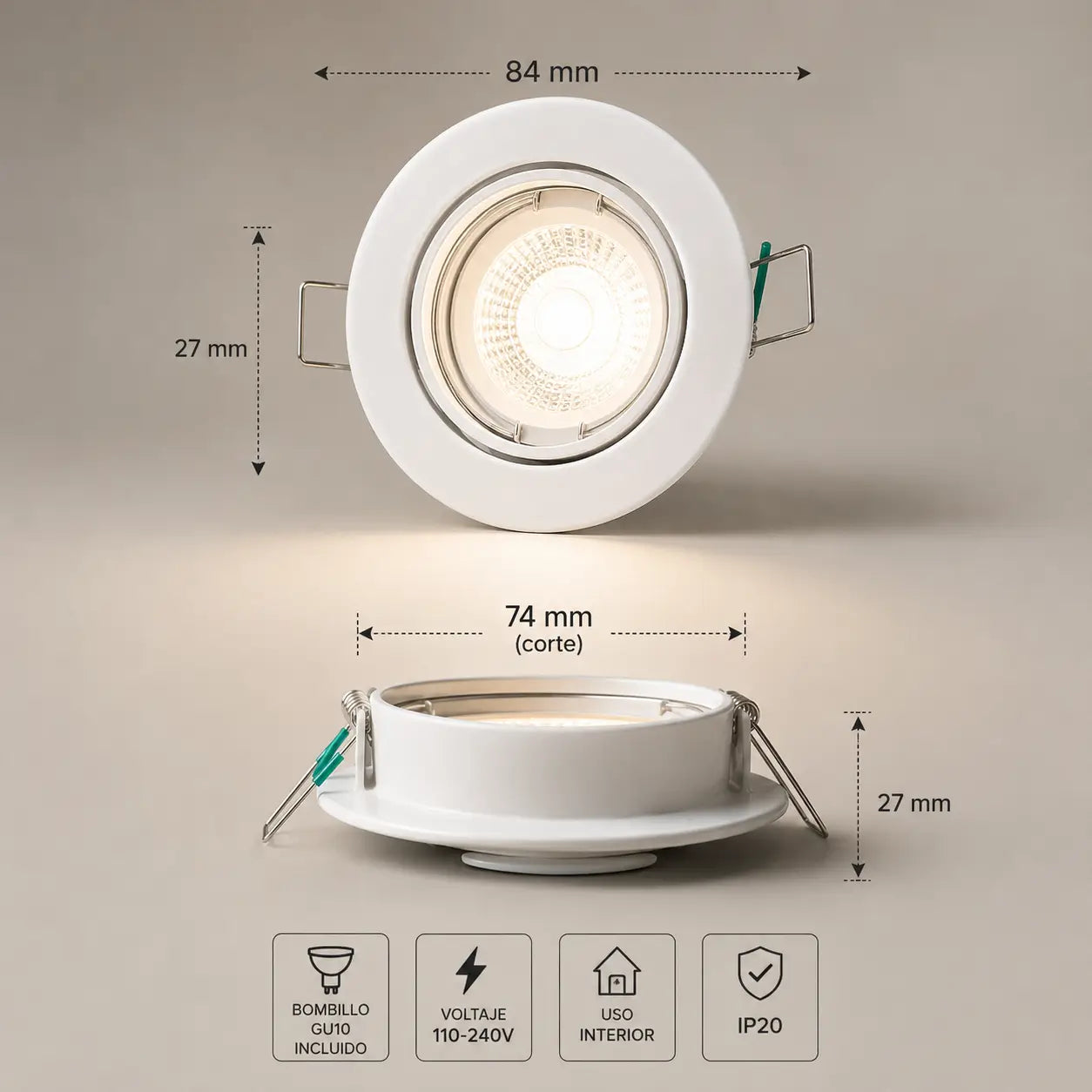 Ojo de Buey LED Tipo Español Empotrable Orientable GU10 Blanco o Negro