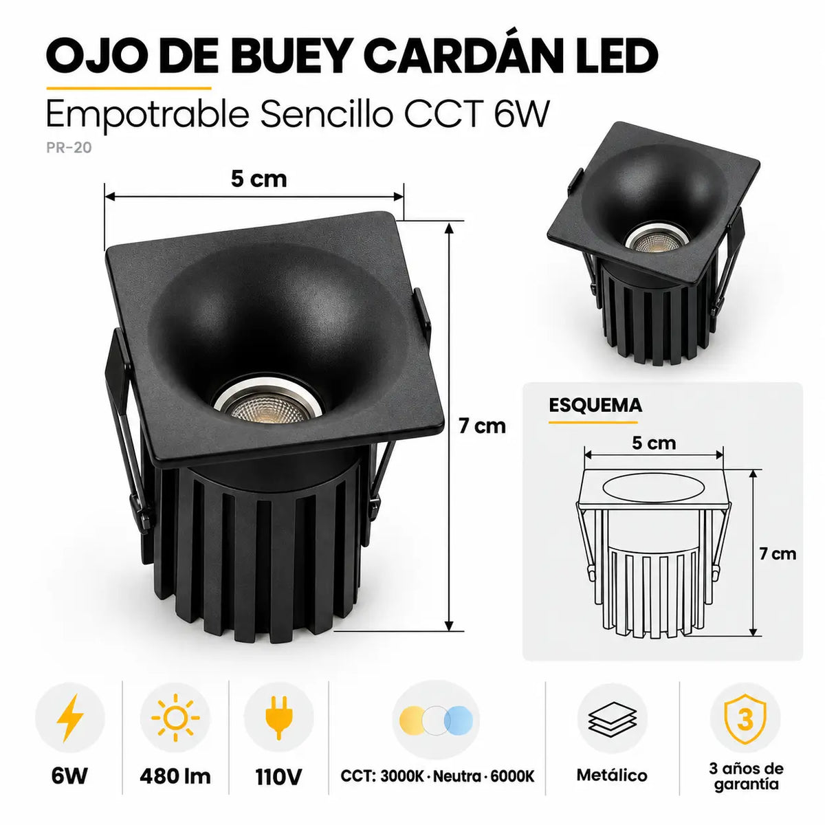 Ojo de Buey Cardán LED Empotrable Sencillo CCT 6W