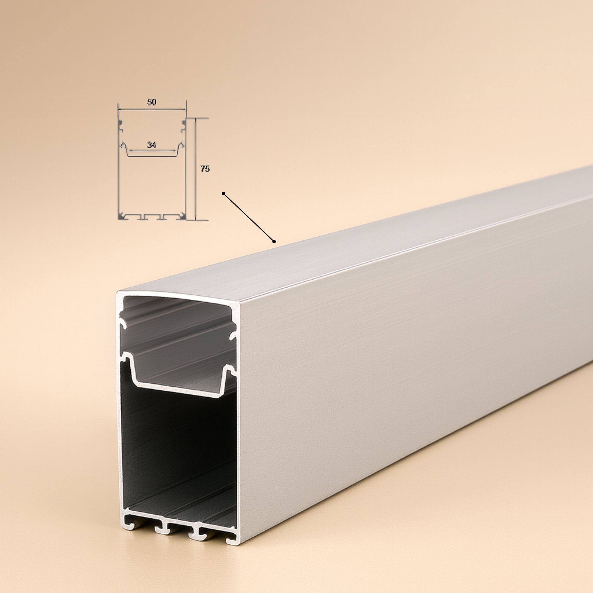 Detalle de difusor opal y cinta LED dentro de perfil aluminio sobreponer 3 metros