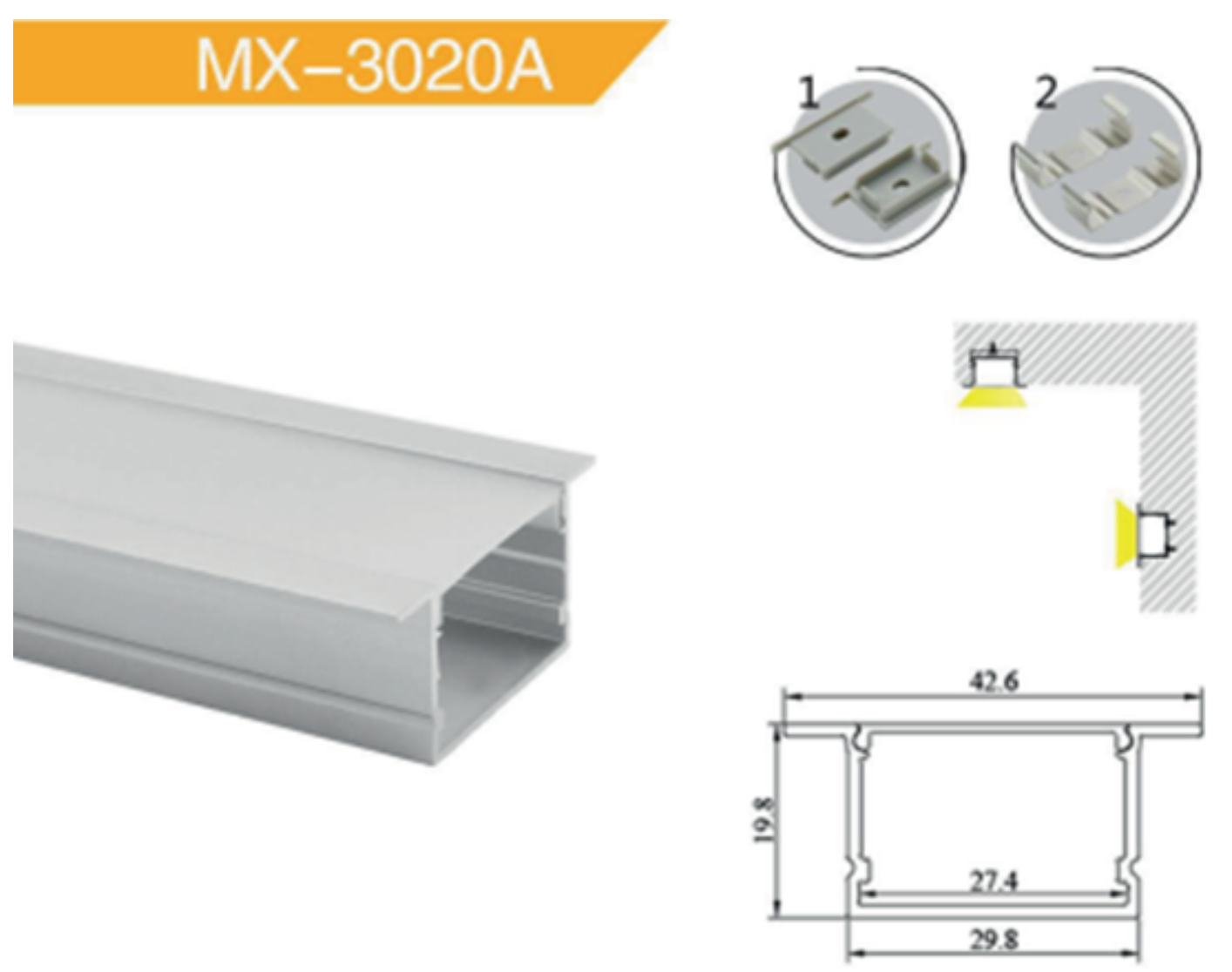 Perfil 3020A incrustar x 3 mtrs