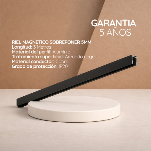 Riel Magnético sobreponer linea 5 mm por 3 metros