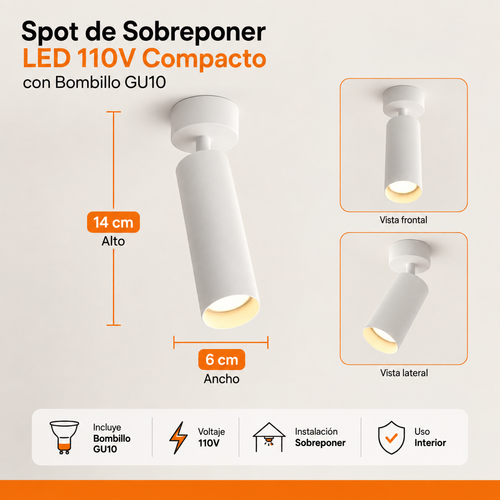 Spot de Sobreponer LED 110V Compacto con Bombillo GU10