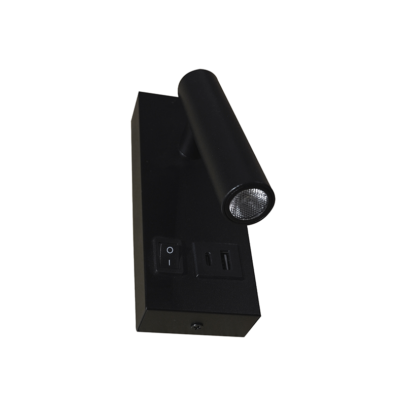 Aplique LED de Pared 2W con Interruptor y puerto USB + Tipo C Luz Cálida