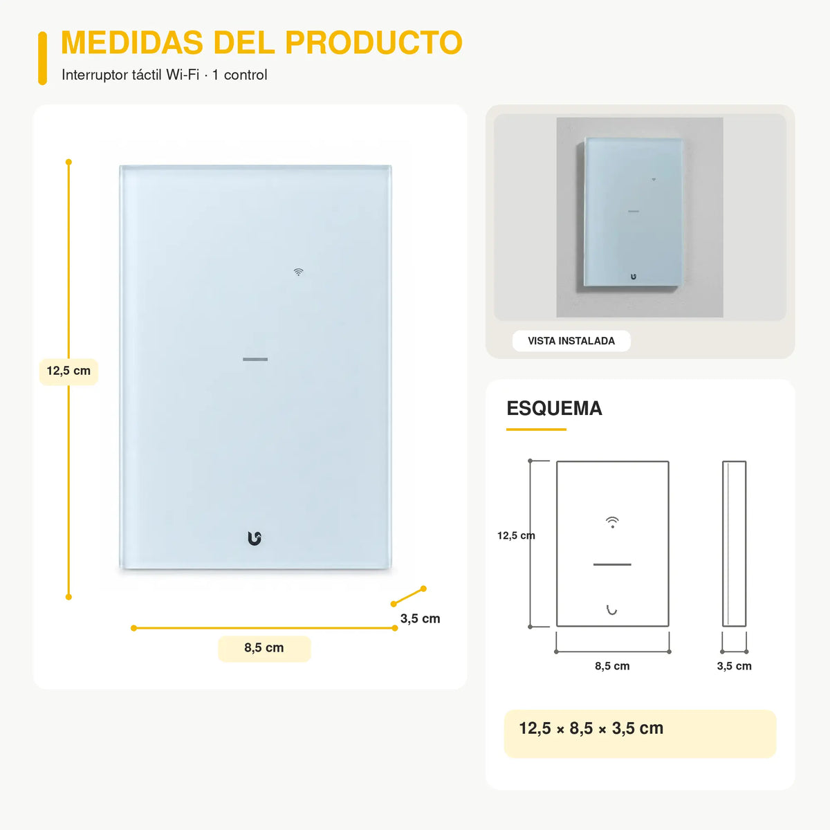 Interruptor Inteligente WiFi Táctil Sencillo Blanco 125V Alexa Google Home