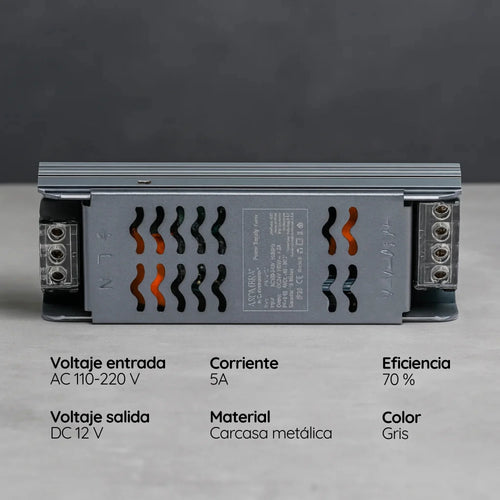 Fuente cinta LED 12v 5A 60W Delgada bajo consumo Premium