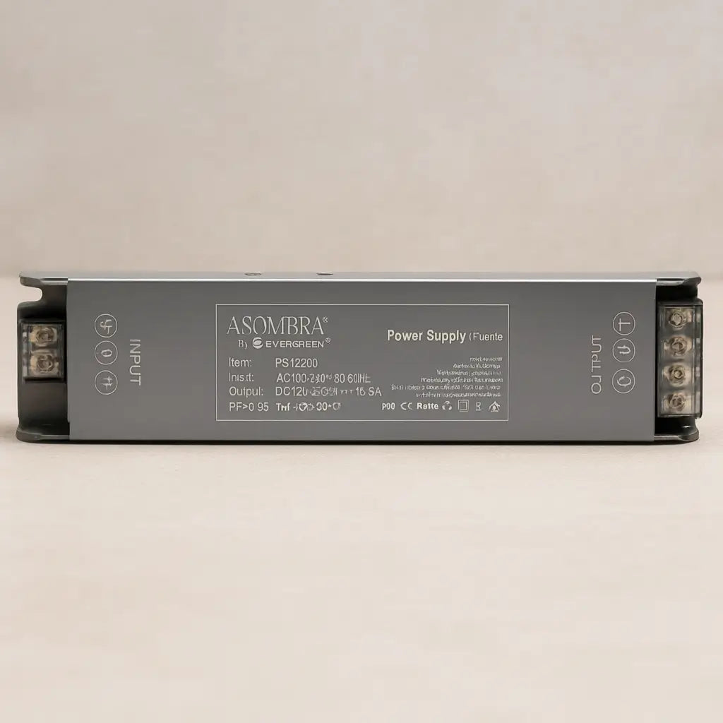 Fuente Slim 12V 16.5A para cintas LED. Para proyectos de alto consumo interior ASOMBRA