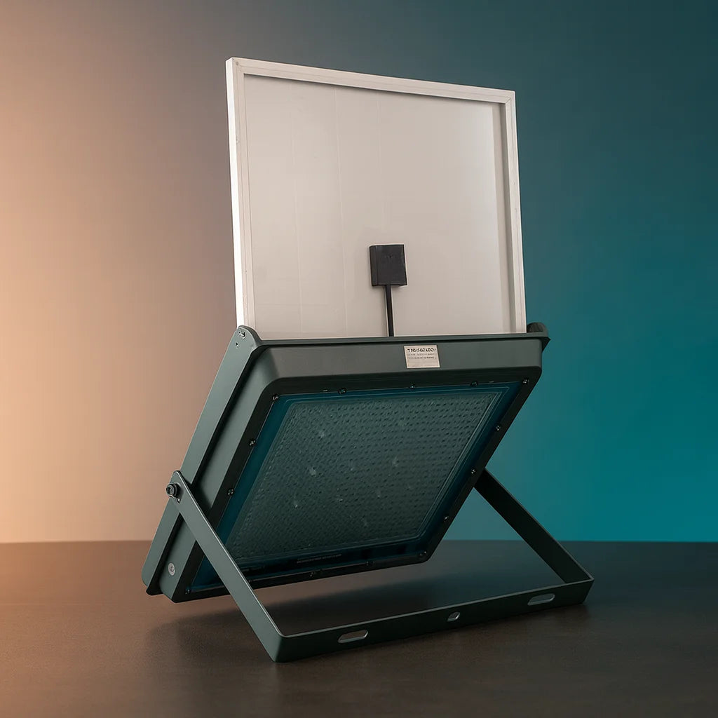 Reflector solar 800 W para exteriores, estructura de aleación de aluminio, control remoto, autonomía 10–12 h, ángulo 120°, resistente IP65.