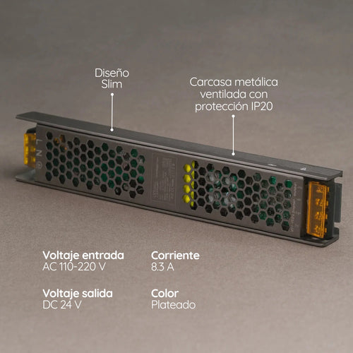 Fuente cinta LED 24v 8.3a 200W IP20 Dimerizable 0 - 10V Delgada Premium