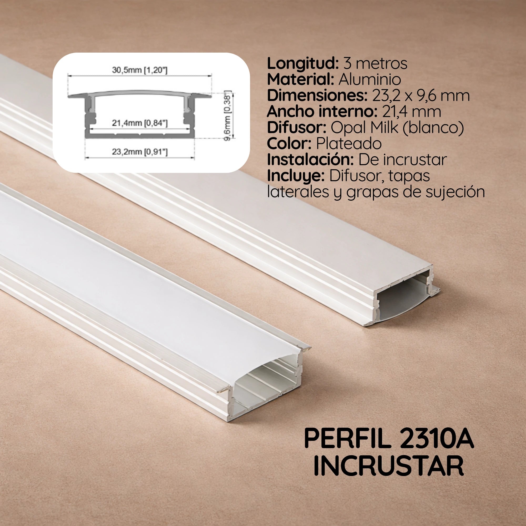 Perfil 2310A incrustar x 3 mtrs