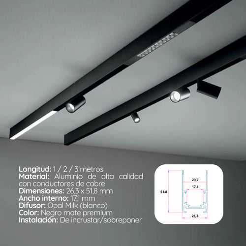 Riel Magnetico sobreponer 48V 2.5cm