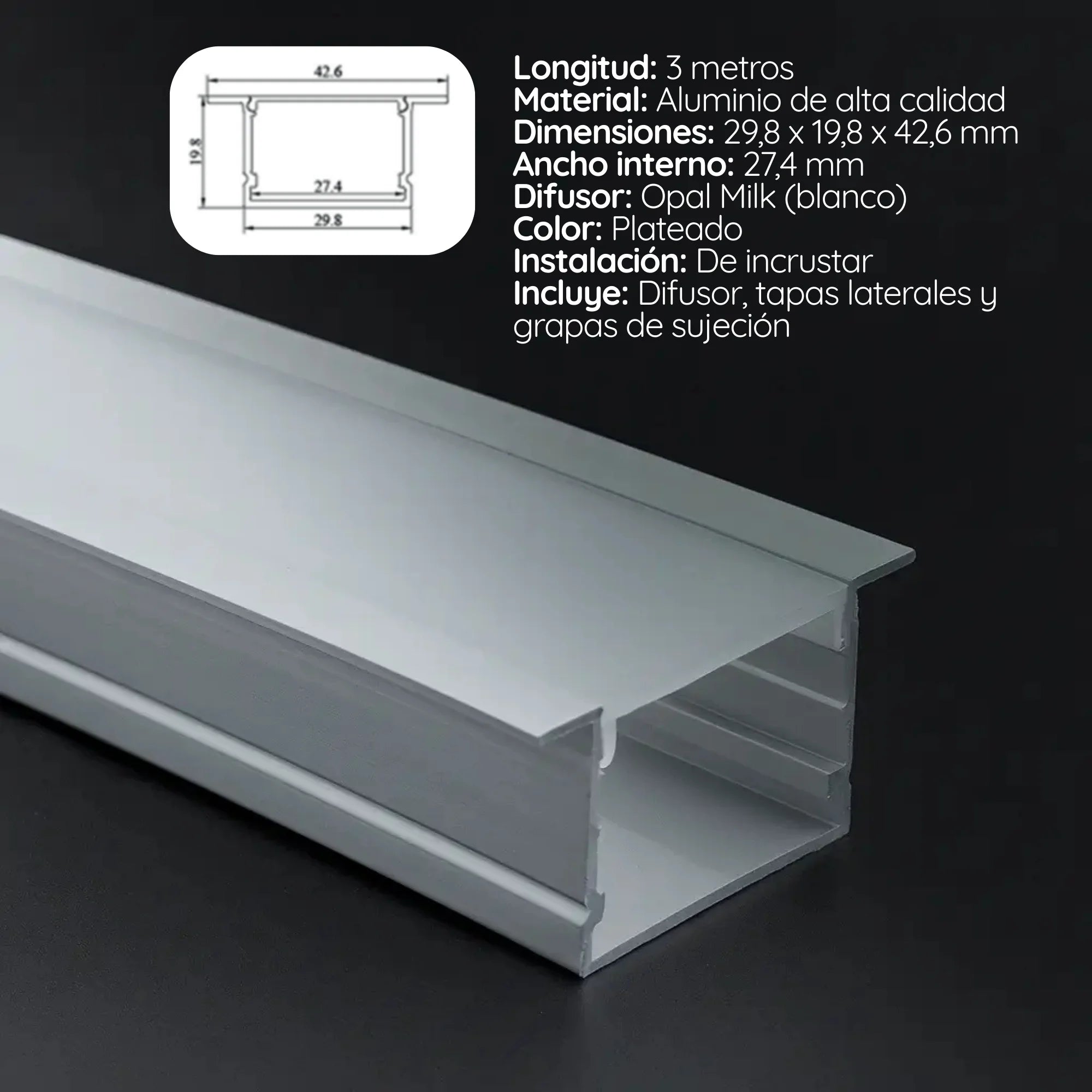 Perfil  3020A incrustar x 3 mtrs