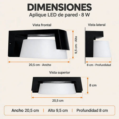 Aplique LED de Pared 8W IP65 CCT 3 Tonos de Luz