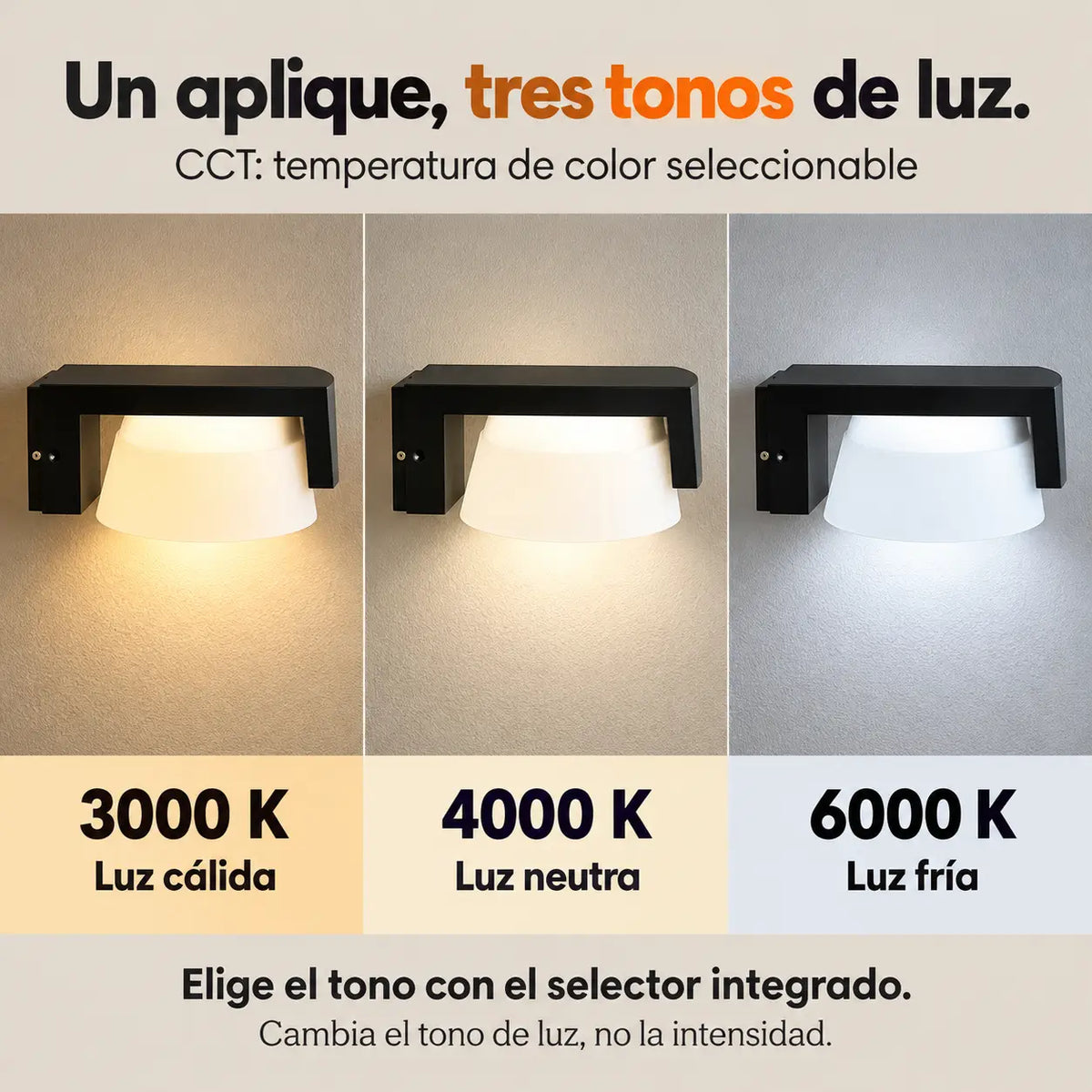 Aplique LED de Pared 8W IP65 CCT 3 Tonos de Luz
