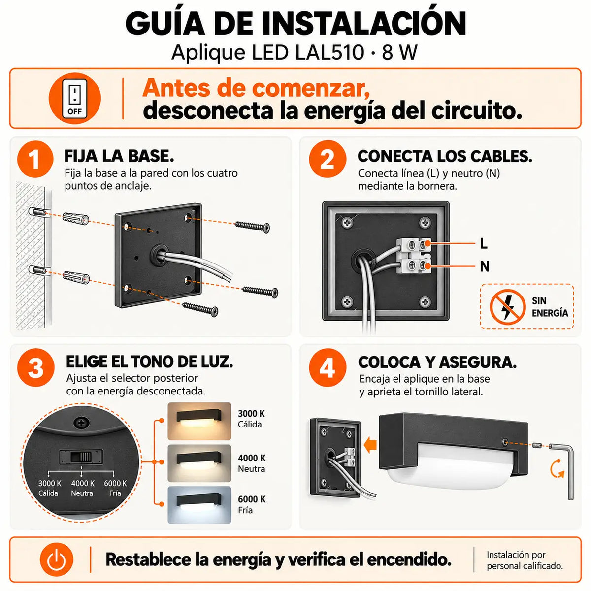Aplique LED de Pared 8W IP65 CCT 3 Tonos de Luz
