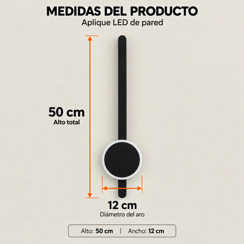 Aplique LED de Pared Negro con Aro y 3 Tonos de Luz