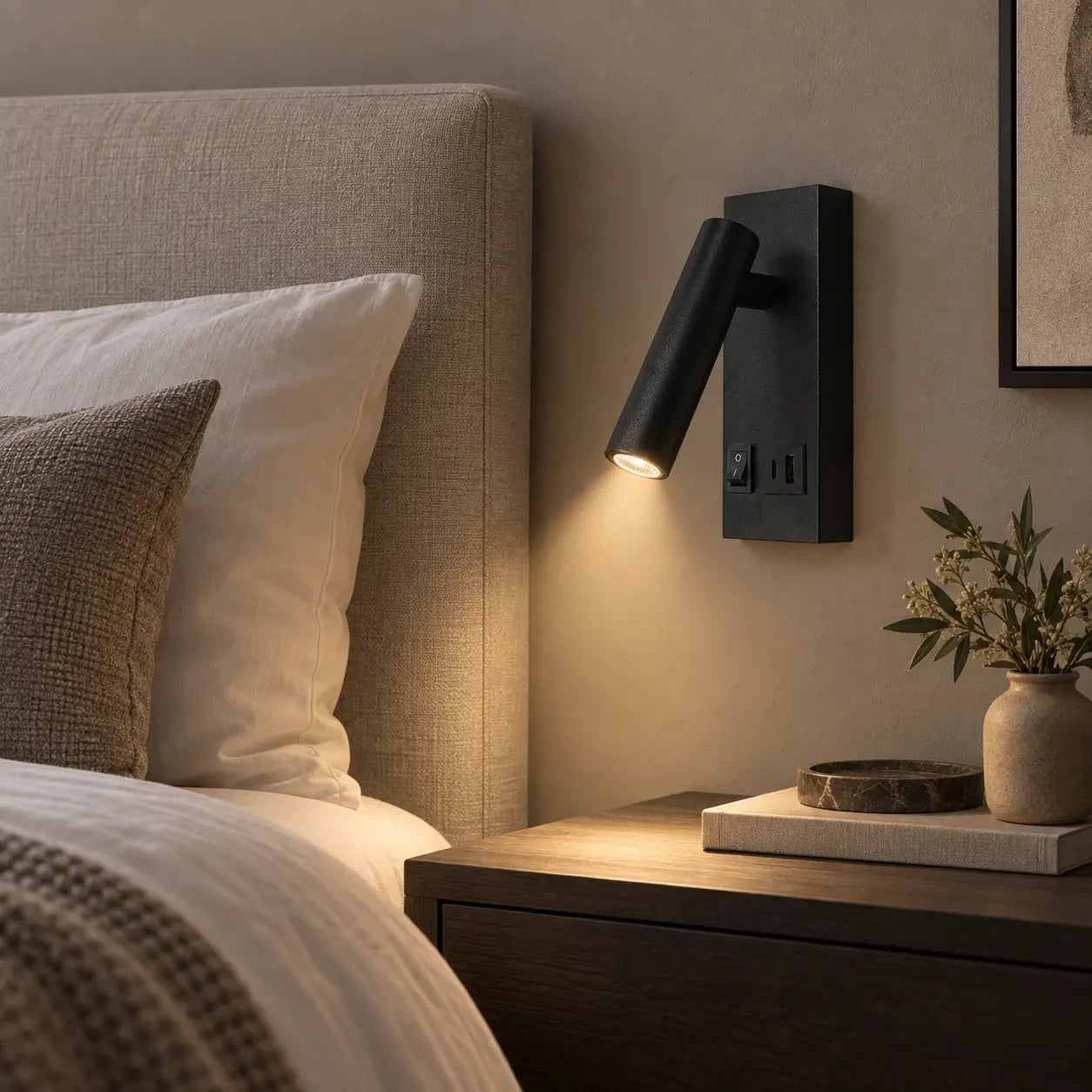 Aplique LED de Pared 2W con Interruptor y puerto USB + Tipo C  Luz Cálida