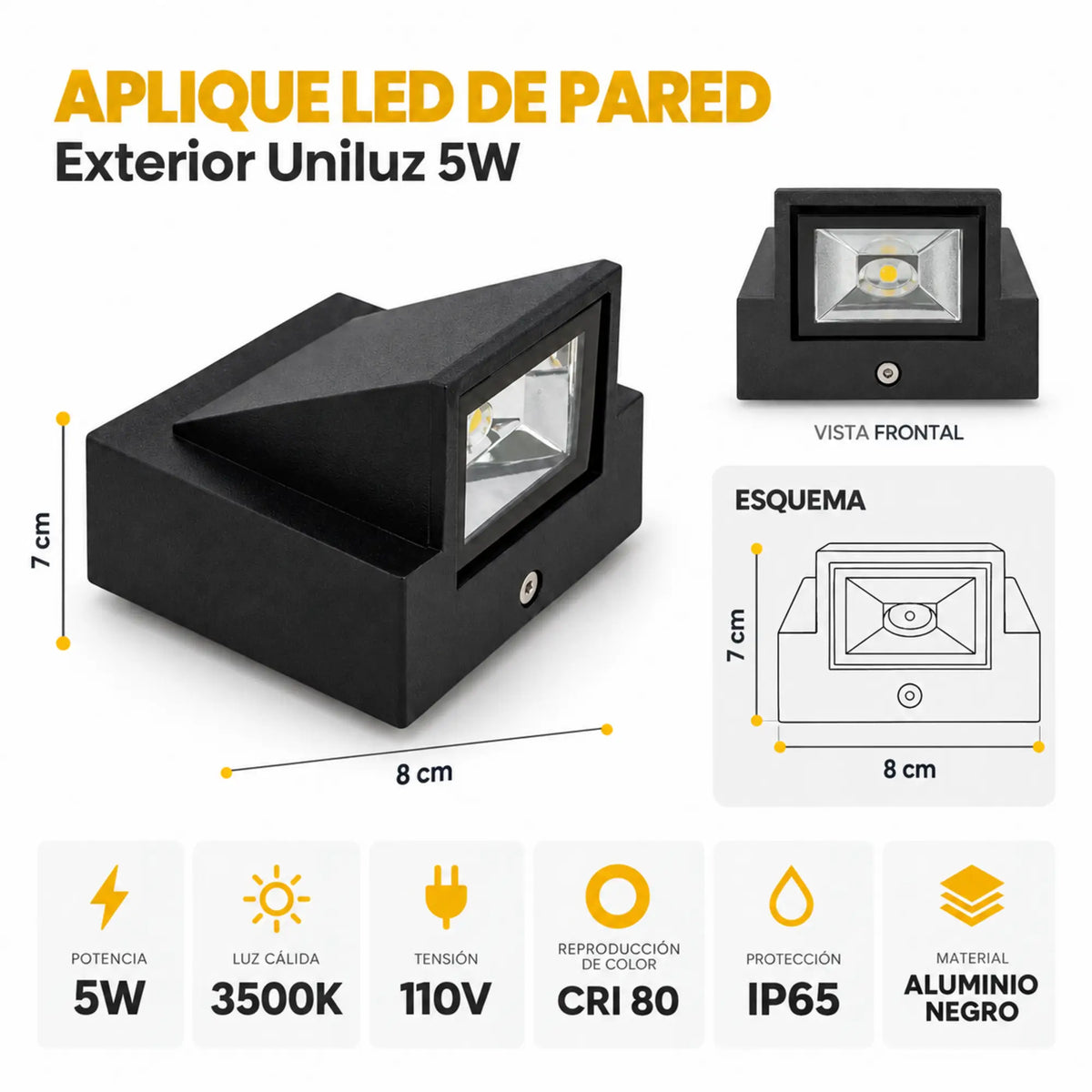 Aplique LED de Pared Exterior Unidireccional 5W