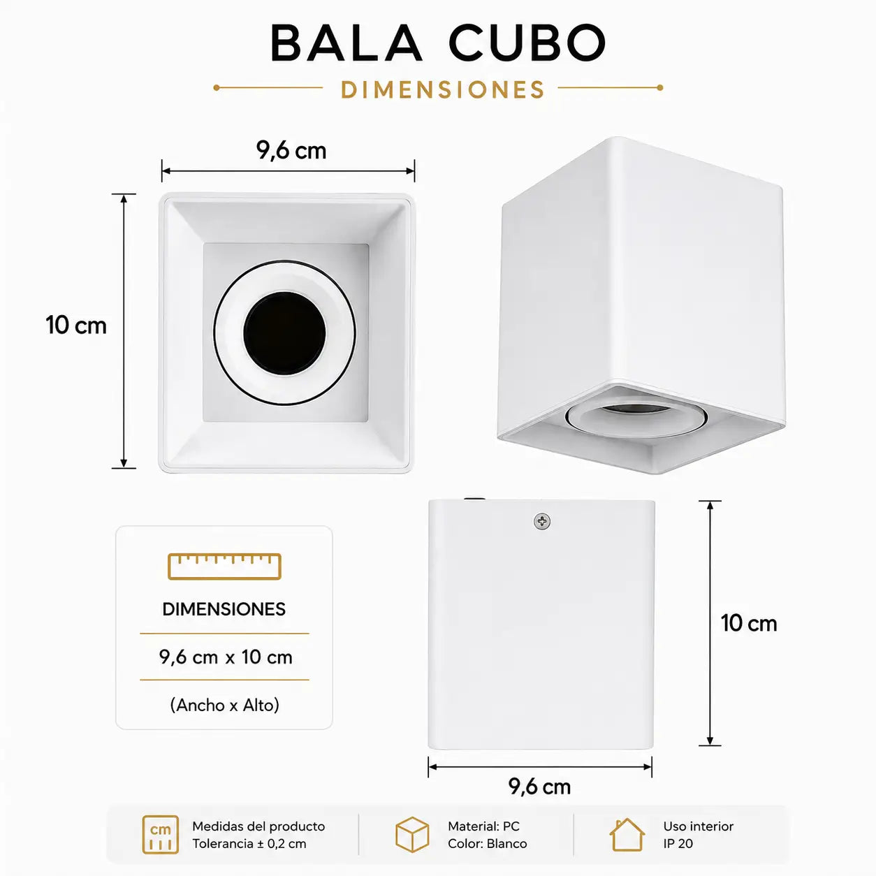 Bala Cubo de Sobreponer GU10 con Bombillo y Socket