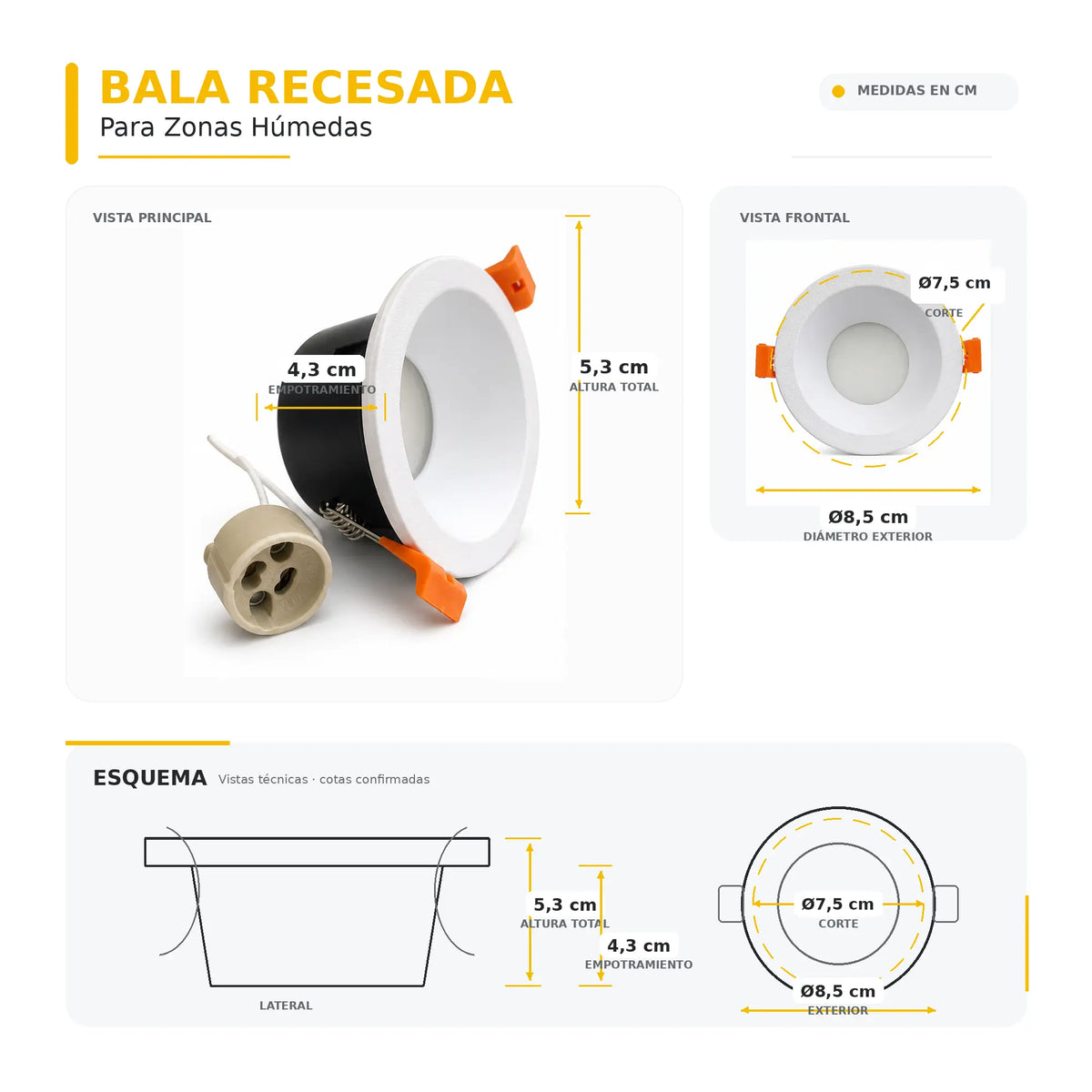 Bala Recesada Redonda para Zonas Húmeda