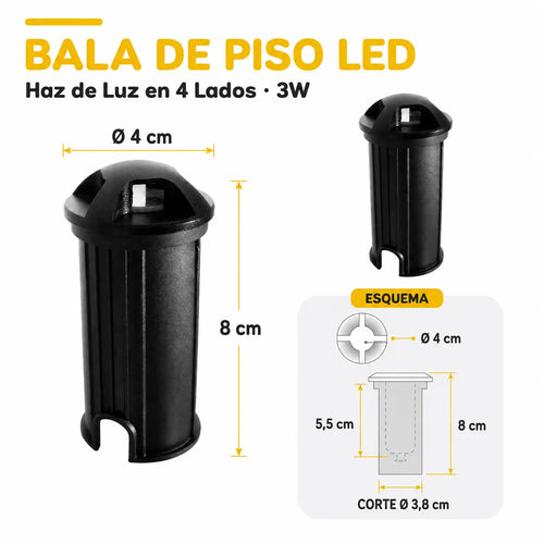 Bala de Piso LED Haz de Luz en 4 Lados 3W
