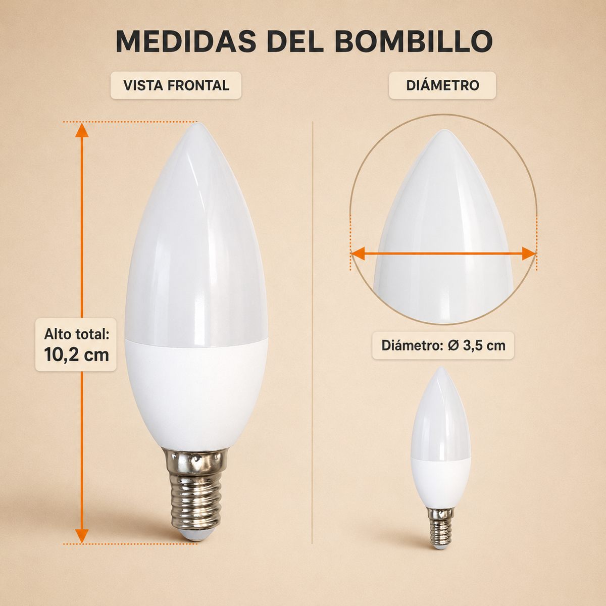 Bombillo LED Tipo Vela E14 3W 110V Luz Cálida Candelabros